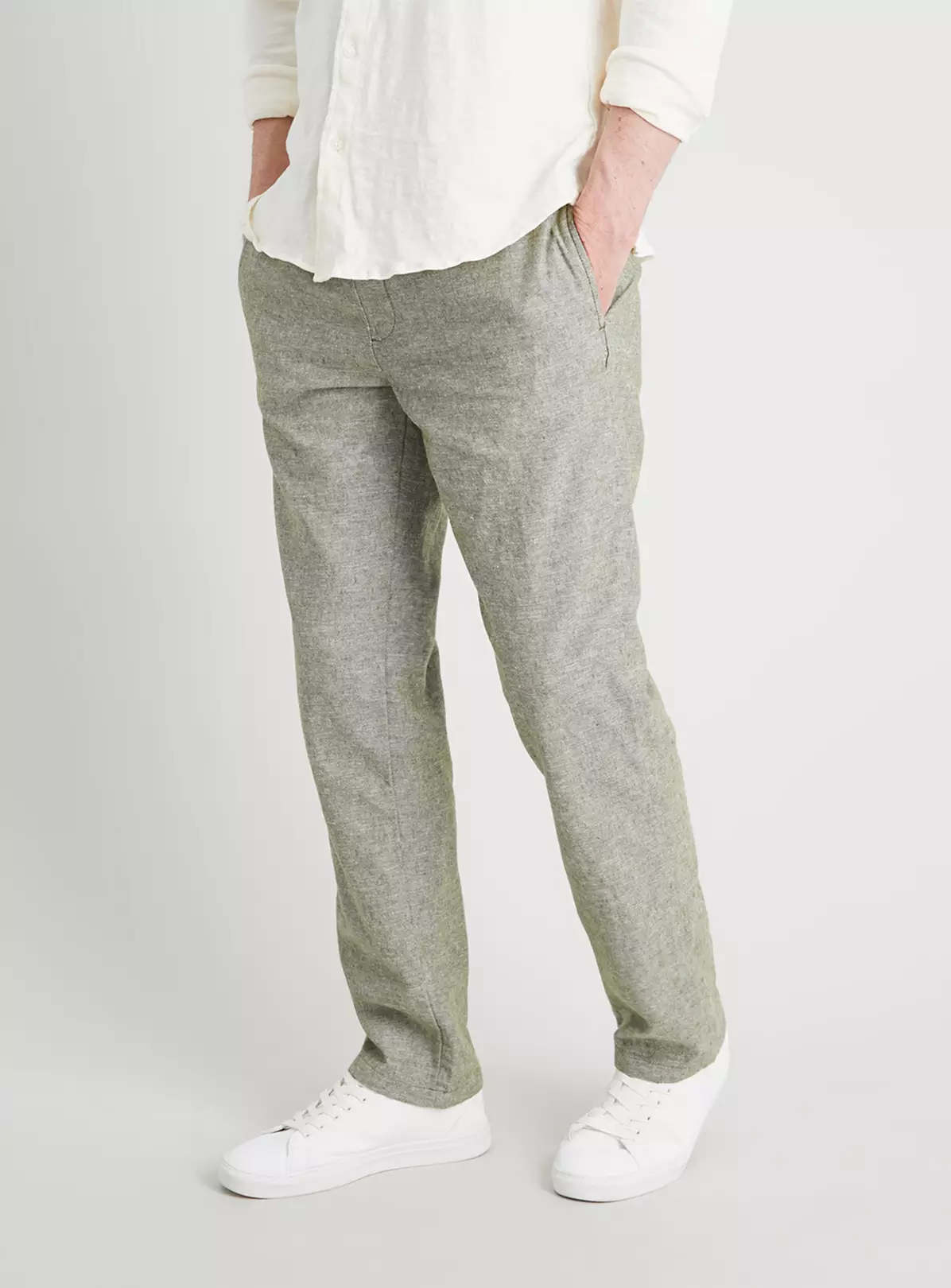 Green Linen-Rich Tapered Pull On Trousers - W40 L34 2 Green Linen-Rich Tapered Pull On Trousers - W40 L34 - Image 2