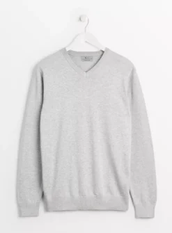 Grey V Neck Knitted Jumper XL -UMBO Clothing Shop tuc142260545 Grey R Z003A