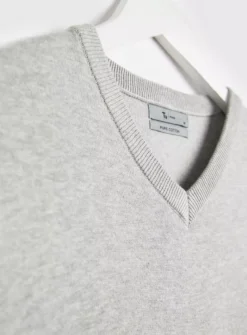 Grey V Neck Knitted Jumper XL -UMBO Clothing Shop tuc142260545 Grey R Z004A