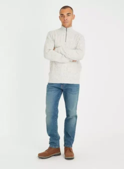 Cream Quarter Zip Cable Knit Jumper M