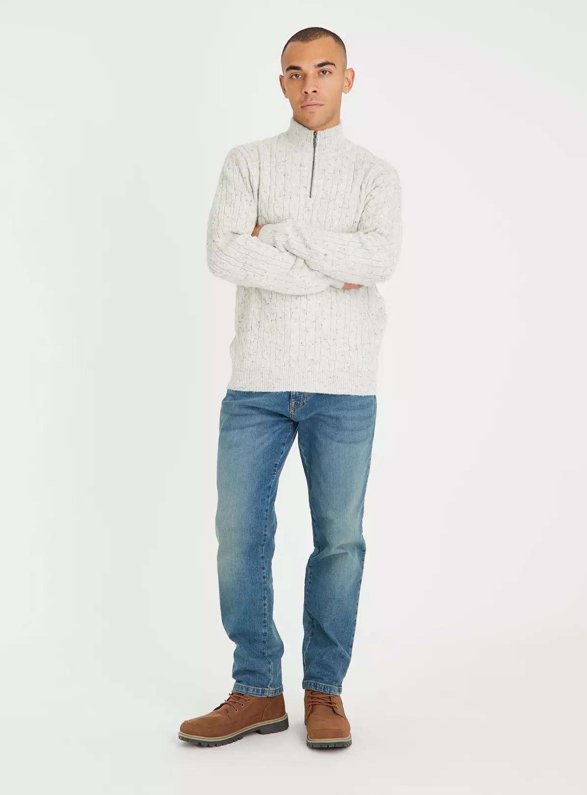 Cream Quarter Zip Cable Knit Jumper M 1 Cream Quarter Zip Cable Knit Jumper M