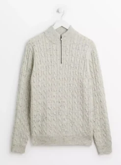 Cream Quarter Zip Cable Knit Jumper XL -UMBO Clothing Shop tuc142269700 Cream R Z003A