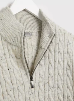 Cream Quarter Zip Cable Knit Jumper XL -UMBO Clothing Shop tuc142269700 Cream R Z004A