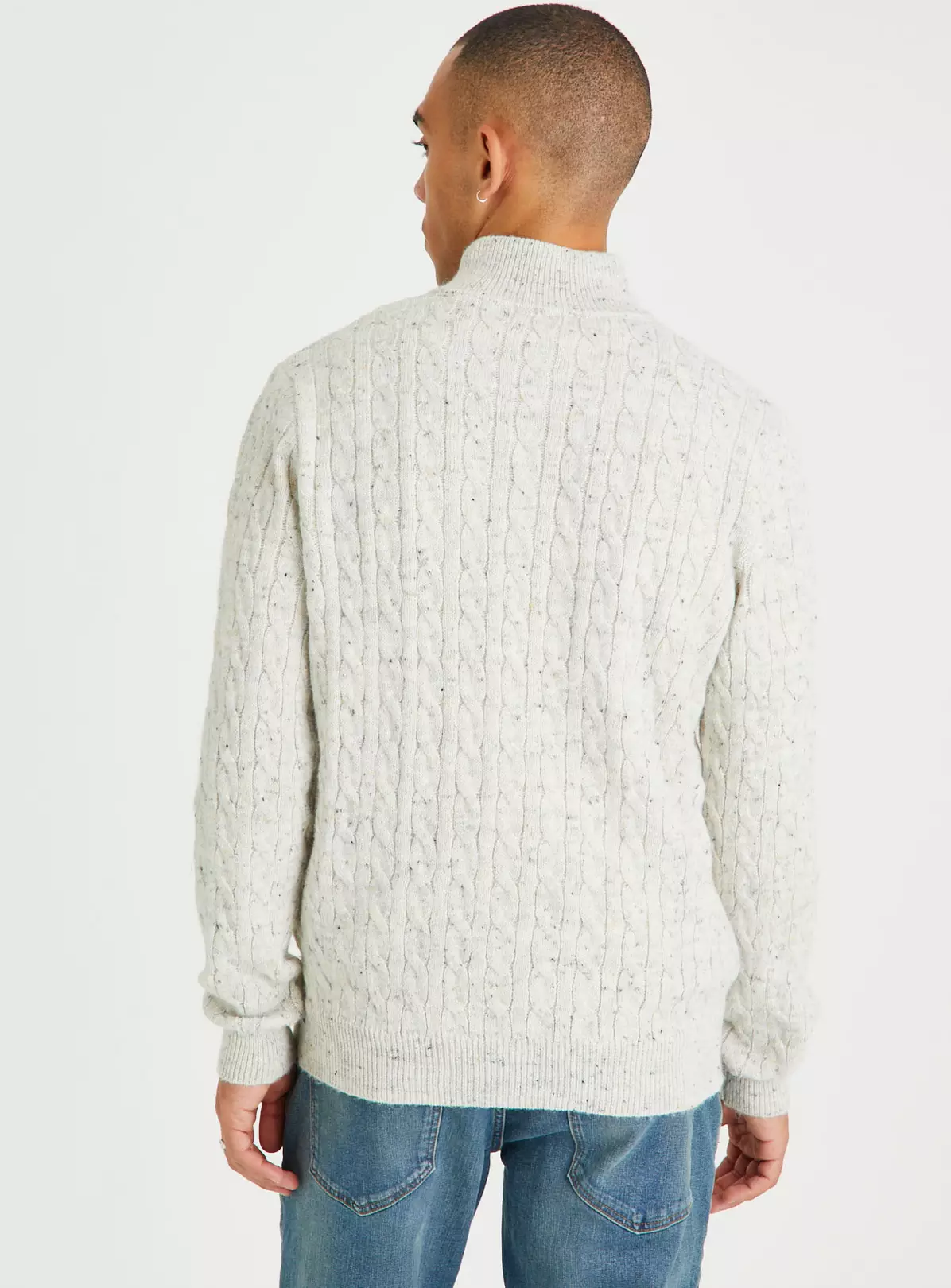 Cream Quarter Zip Cable Knit Jumper M 2 Cream Quarter Zip Cable Knit Jumper M - Image 2