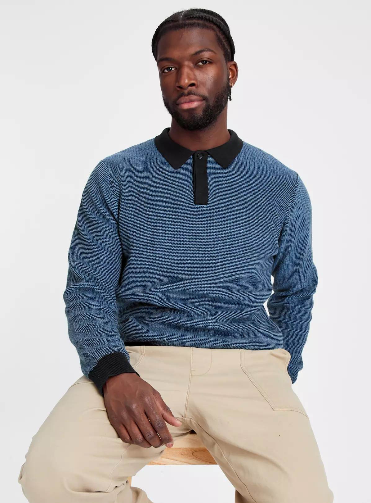 Blue Contrast Long Sleeve Polo Jumper XXL 2 Blue Contrast Long Sleeve Polo Jumper XXL - Image 2