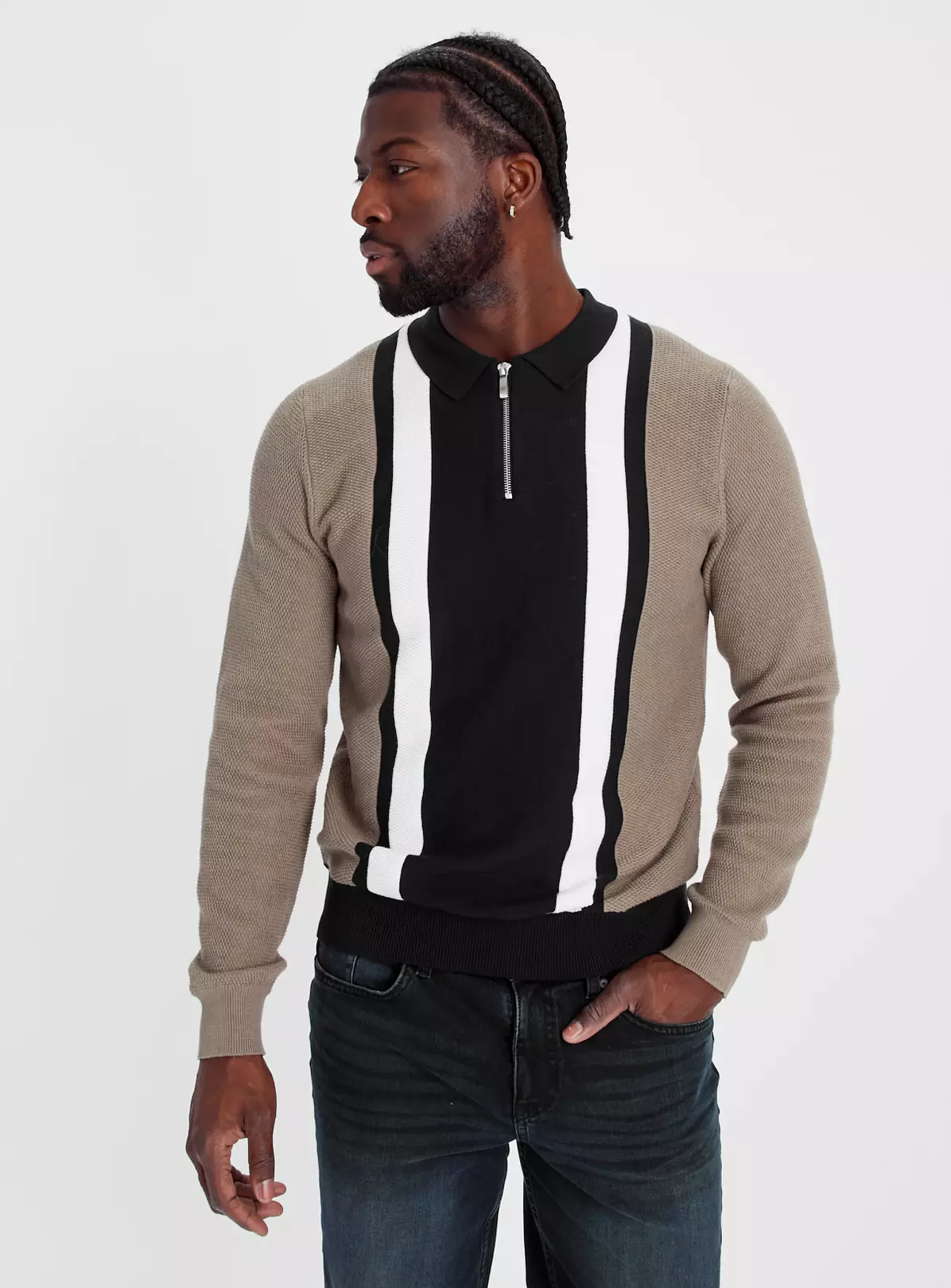 Vertical Stripe Zip Polo Jumper XL 5 Vertical Stripe Zip Polo Jumper XL - Image 5