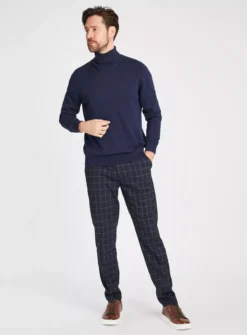 Navy Windowpane Check Trousers 44R