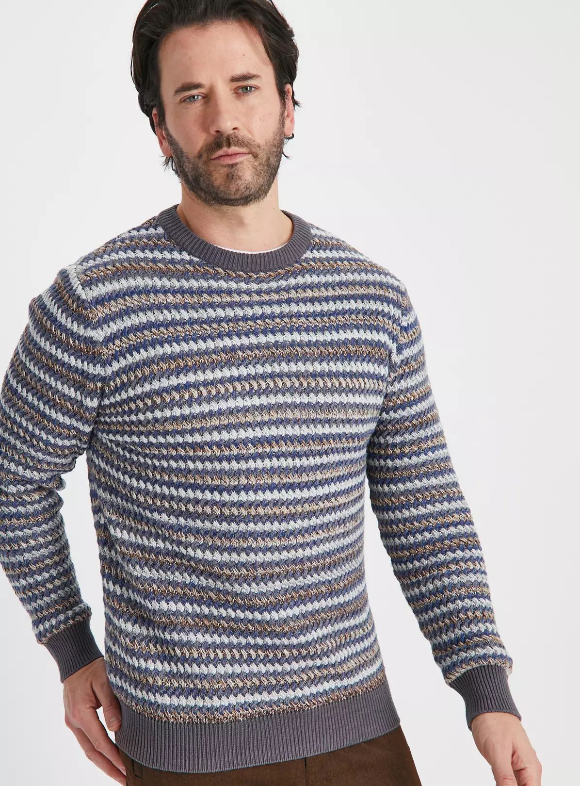 Grey Jacquard Stitch Crew Neck Jumper XL 3 Grey Jacquard Stitch Crew Neck Jumper XL - Image 3