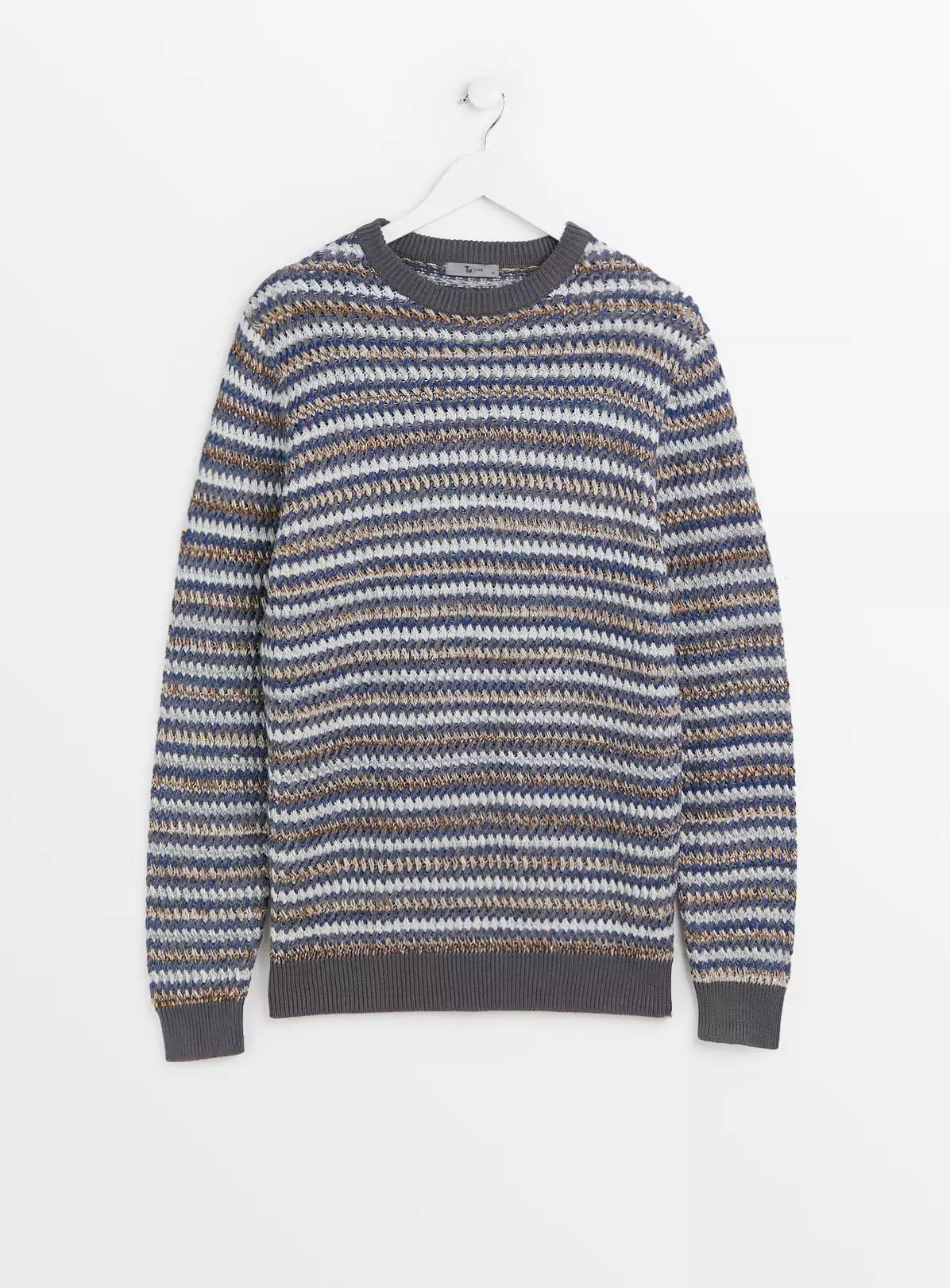 Grey Jacquard Stitch Crew Neck Jumper XL 2 Grey Jacquard Stitch Crew Neck Jumper XL - Image 2