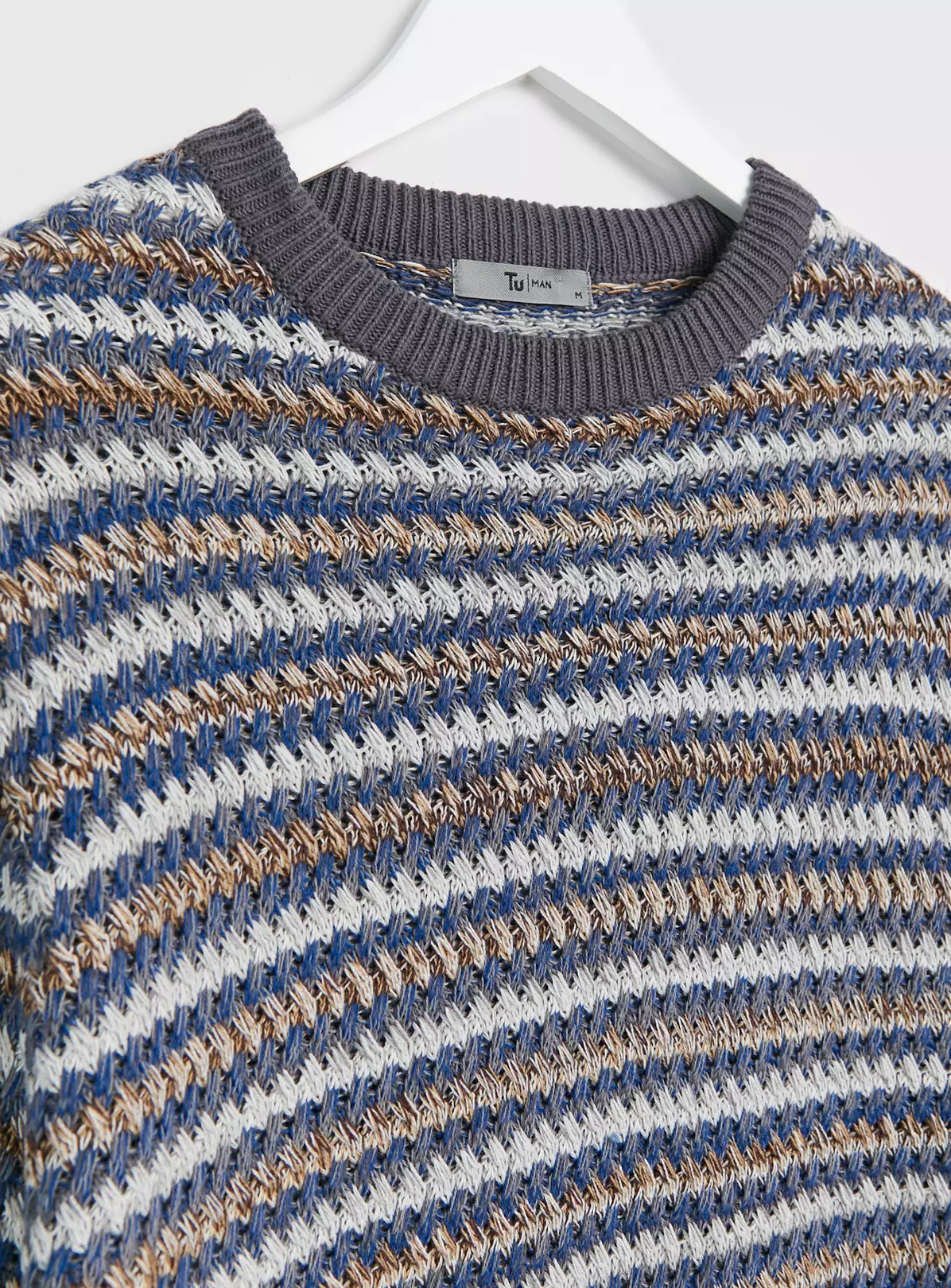 Grey Jacquard Stitch Crew Neck Jumper XL 5 Grey Jacquard Stitch Crew Neck Jumper XL - Image 5