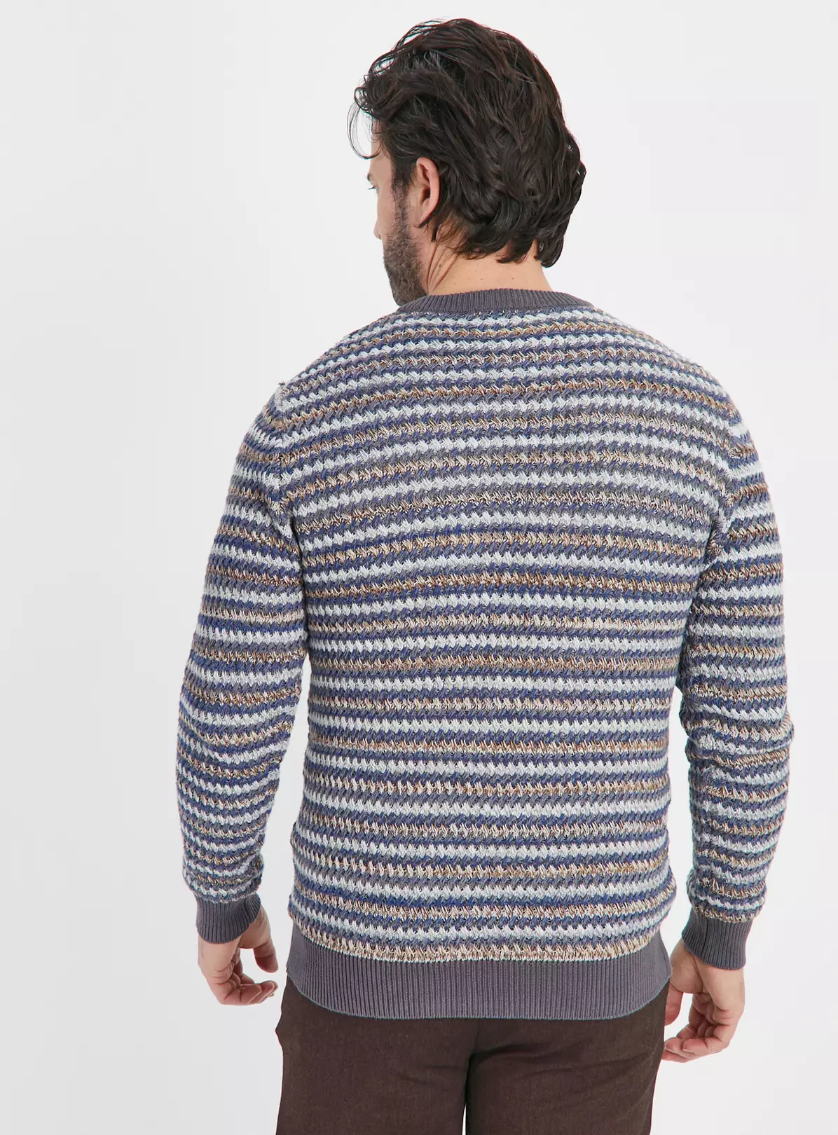 Grey Jacquard Stitch Crew Neck Jumper XL 4 Grey Jacquard Stitch Crew Neck Jumper XL - Image 4