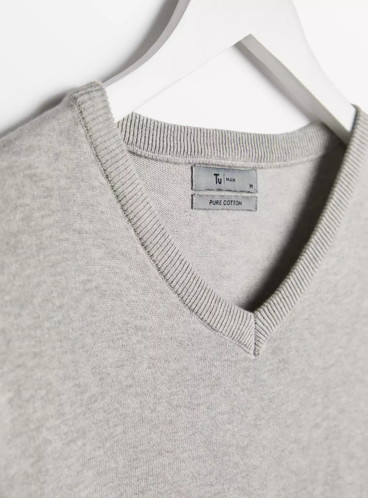 Grey V-Neck Cotton Jumper M 4 Grey V-Neck Cotton Jumper M - Image 4