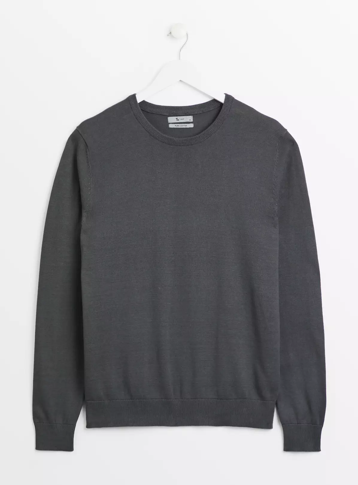 Charcoal Grey Crew Neck Cotton Jumper XXXL 3 Charcoal Grey Crew Neck Cotton Jumper XXXL - Image 3