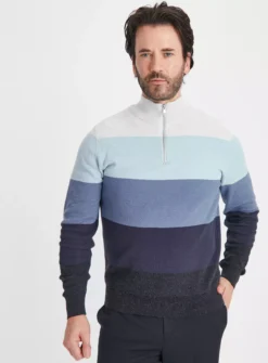 Blue Colour Block Quarter Zip Jumper XL -UMBO Clothing Shop tuc143509912 Blue R Z001A