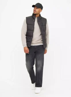 Black Washed Straight Leg Denim Jeans40R