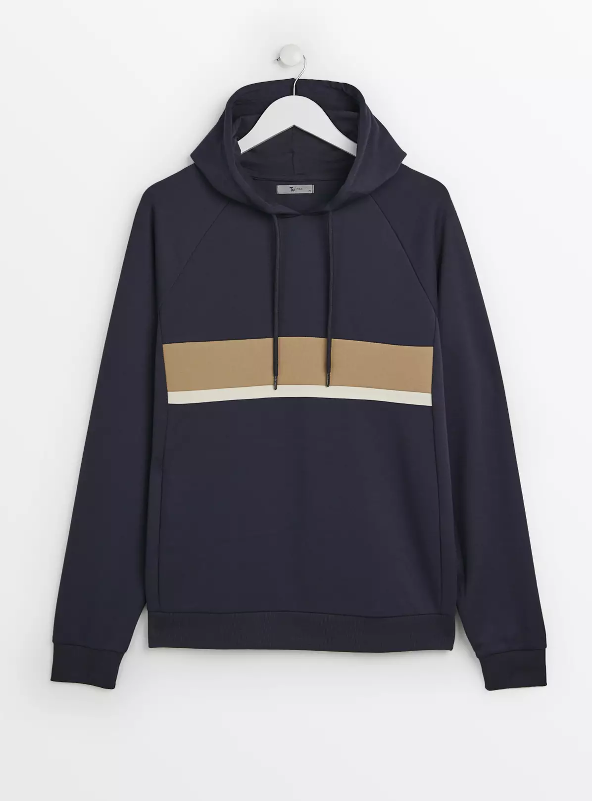 Navy Colour Block Stripe Overhead HoodieXL 5 Navy Colour Block Stripe Overhead HoodieXL - Image 5