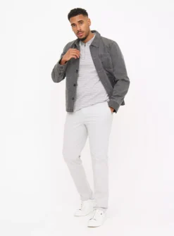 Grey Pleat Front Straight Leg Chino Trousers42R