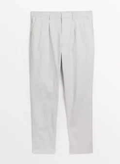 Grey Pleat Front Straight Leg Chino Trousers42R -UMBO Clothing Shop tuc143625999 Grey R Z003A