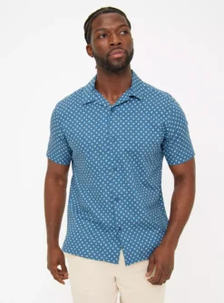 Blue Dash Print Linen Blend Shirt XXXL -UMBO Clothing Shop tuc143665819 Blue R Z001A
