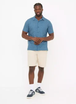 Blue Dash Print Linen Blend Shirt XXXL