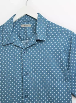 Blue Dash Print Linen Blend Shirt XXXL -UMBO Clothing Shop tuc143665819 Blue R Z004A