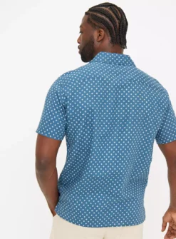 Blue Dash Print Linen Blend Shirt XXXL -UMBO Clothing Shop tuc143665819 Blue R Z005A