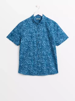 Blue Geometric Floral Short Sleeve Shirt XL