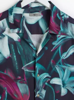 Teal Lily Print Short Sleeve Shirt XL -UMBO Clothing Shop tuc143677633 Teal R Z004A