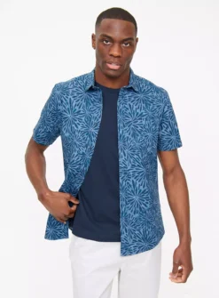 Blue Floral Printed Shirt XL -UMBO Clothing Shop tuc143681350 Blue R Z001A