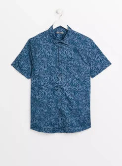 Blue Floral Printed Shirt XL -UMBO Clothing Shop tuc143681350 Blue R Z003A