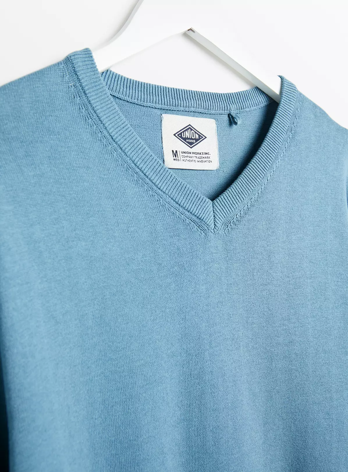 UNION WORKS Light Blue V Neck JumperXXL 2 UNION WORKS Light Blue V Neck JumperXXL - Image 2