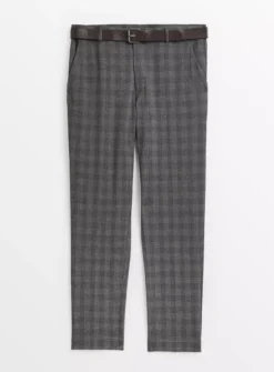 Grey Straight Leg Trousers With Belt 40S -UMBO Clothing Shop tuc143746432 Grey R Z003A