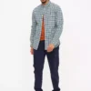Teal Micro Check Slim Fit Oxford Shirt L
