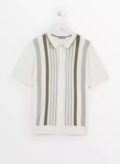 White Vertical Stripe Knitted Polo Shirt XL 8 White Vertical Stripe Knitted Polo Shirt XL -UMBO Clothing Shop tuc143788780 Multi20Coloured R Z003A