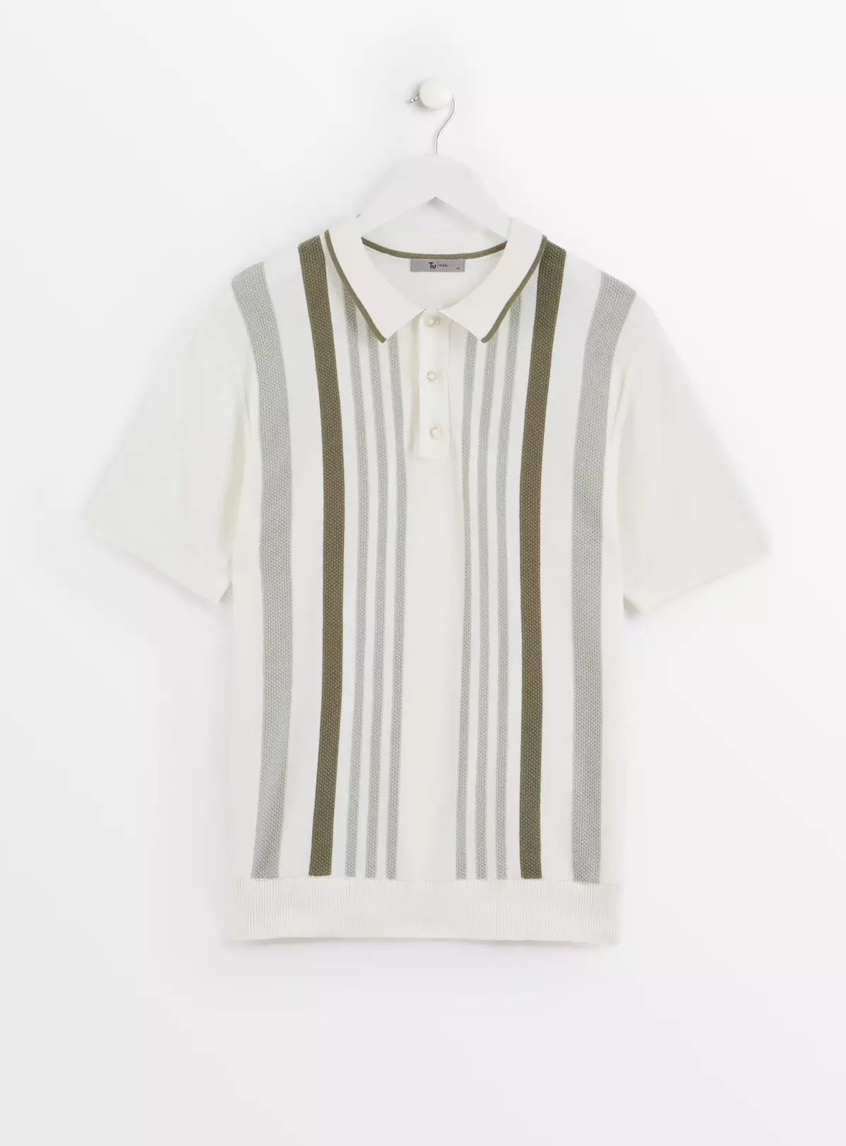 White Vertical Stripe Knitted Polo Shirt XL 4 White Vertical Stripe Knitted Polo Shirt XL - Image 4