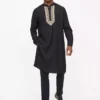 Black Embroidered Linen Blend Kurta XL