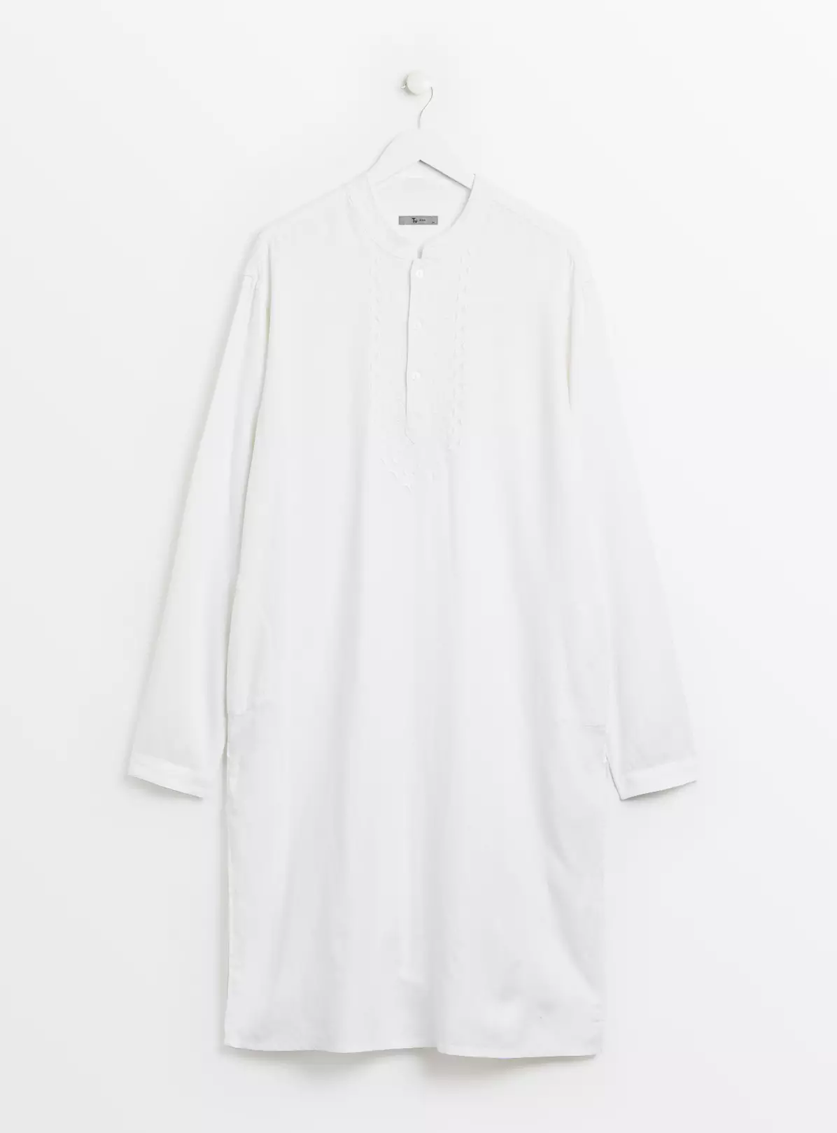 White Embroidered Linen Blend Kurta XXXXL 4 White Embroidered Linen Blend Kurta XXXXL - Image 4