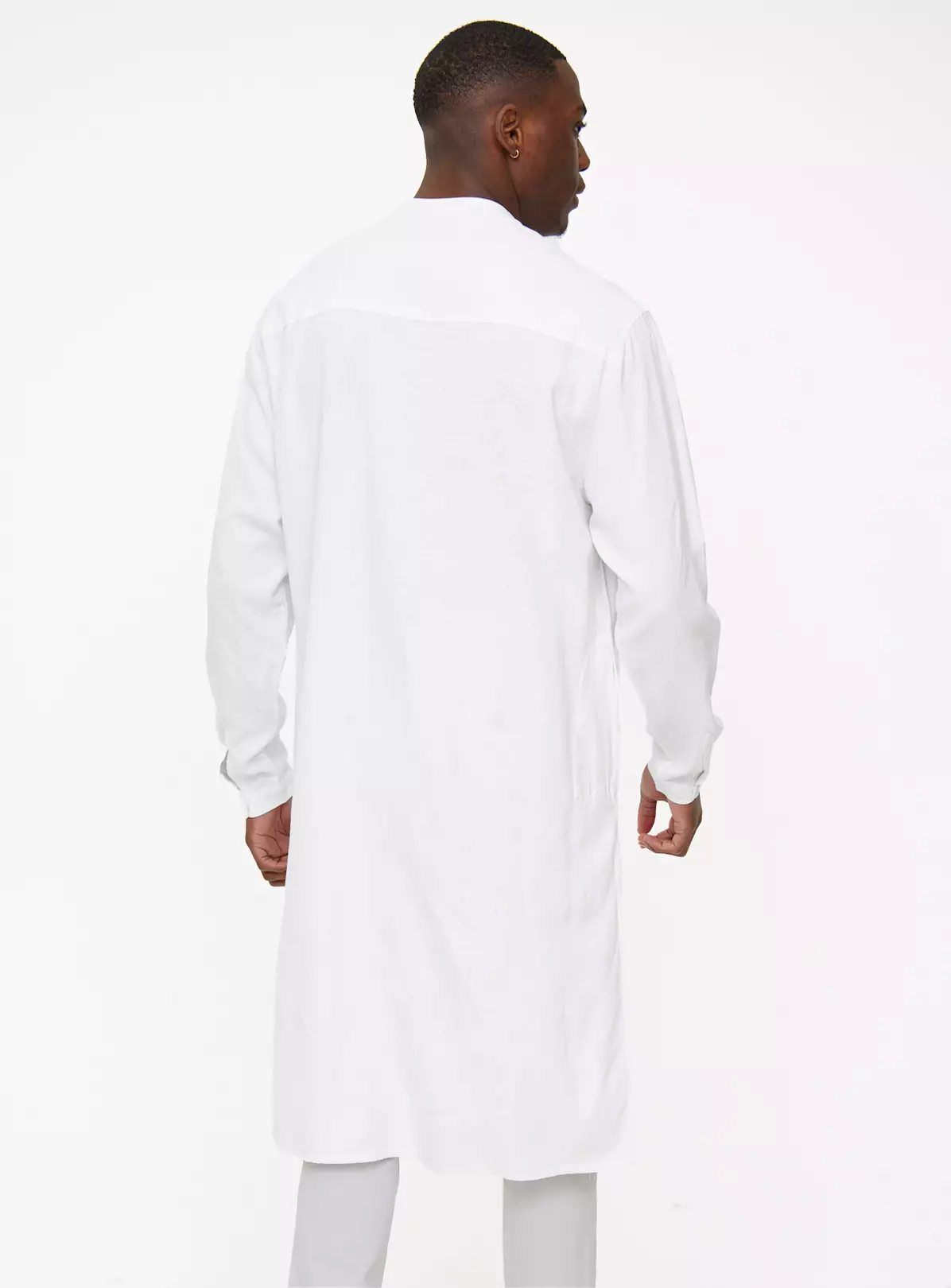 White Embroidered Linen Blend Kurta XXXXL 3 White Embroidered Linen Blend Kurta XXXXL - Image 3
