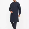 Navy Embroidered Linen Blend Kurta L