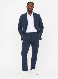 Navy Seersucker Regular Fit Trousers32R -UMBO Clothing Shop tuc143966689 Navy R Z002A 1