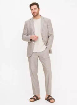 Stone Marl Linen Blend Trousers 42R