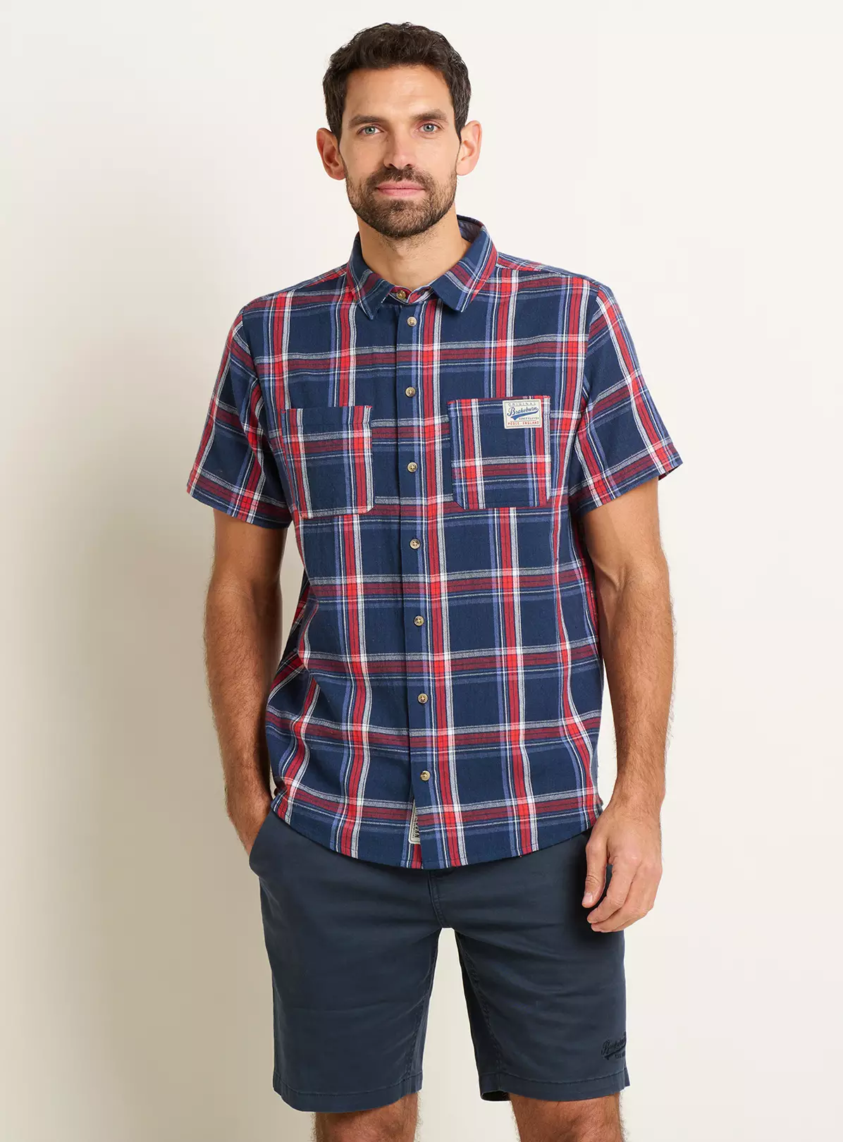 BRAKEBURN Navy Check Short Sleeve Shirt S 4 BRAKEBURN Navy Check Short Sleeve Shirt S - Image 4
