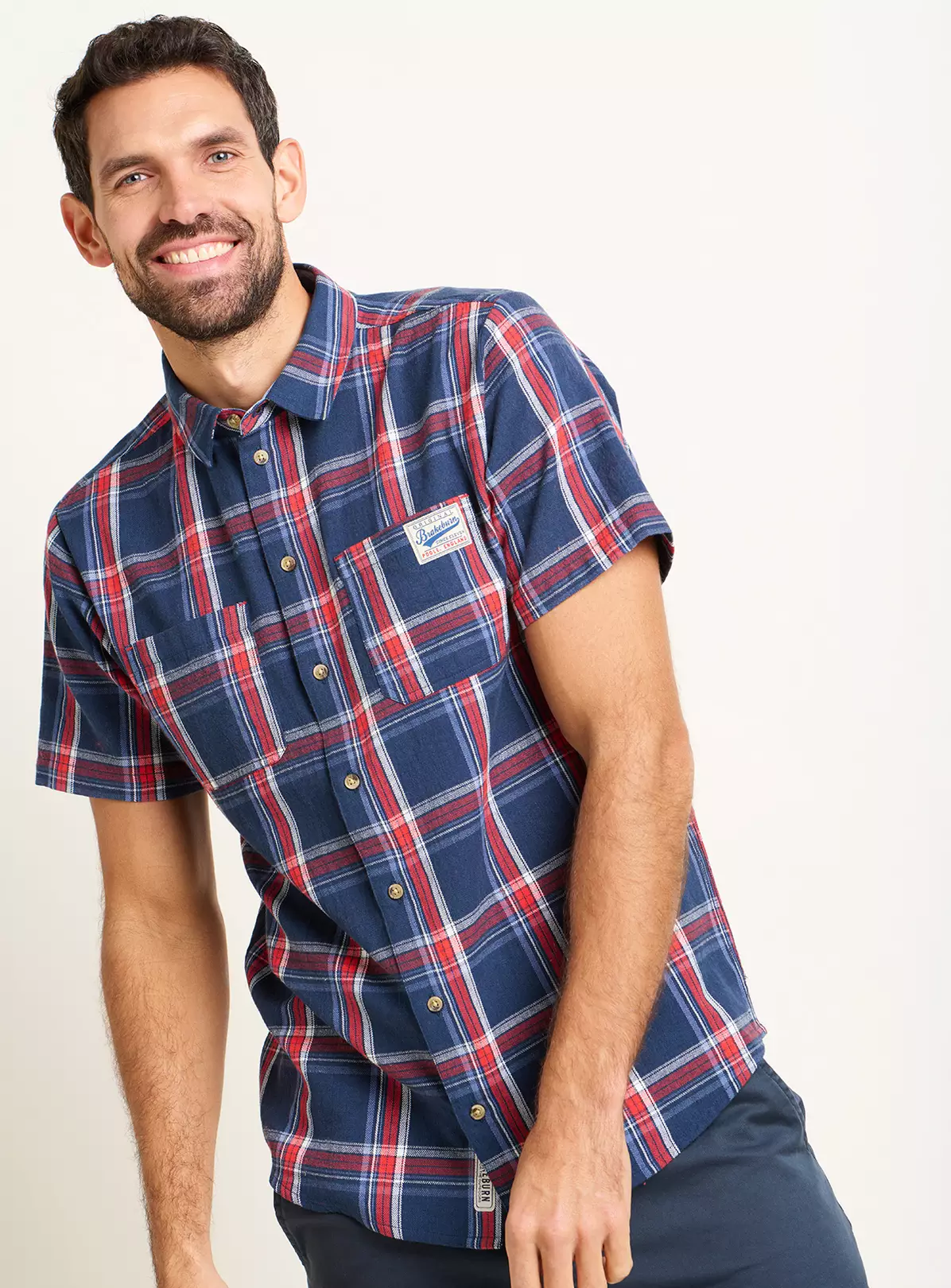 BRAKEBURN Navy Check Short Sleeve Shirt S 1 BRAKEBURN Navy Check Short Sleeve Shirt S